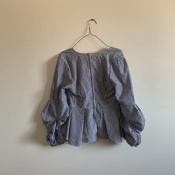 L | Striped Blouse with Balloon Sleeves - Picture 2 of 3